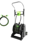 Foot Pedal Hose Reel Cart With Eighty Two Feet Of One Half Inch Hose, Portable Water Hose Reel On Wheels For Easy Garden Yard And Lawn Cleanup