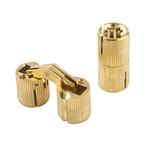 Concealed Cabinet Hinges Copper Barrels Cylindrical Hideaway Hardware with brass look, 8mm diameter, 18mm length