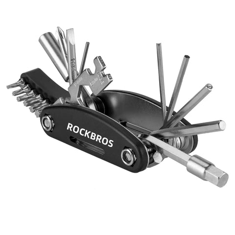 16 In 1 Foldable Bike Tool Kit For Cyclists, Portable Multitool with Allen Wrenches and Tire Levers, durable steel construction.