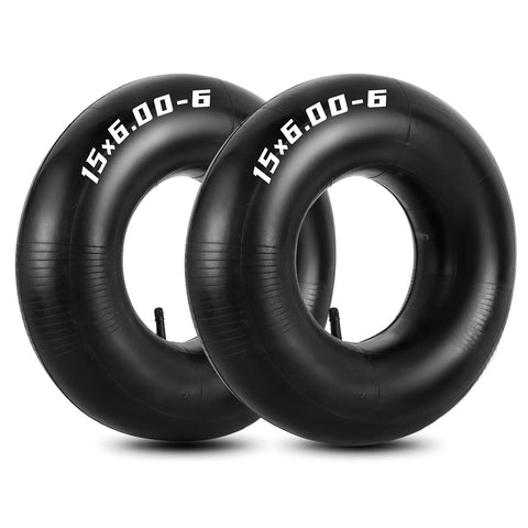 Pair of Heavy Duty 15x6.00-6 Inner Tubes With TR-13 Straight Valve Stem for Lawn Mowers, Wheelbarrows, ATVs, Go Karts