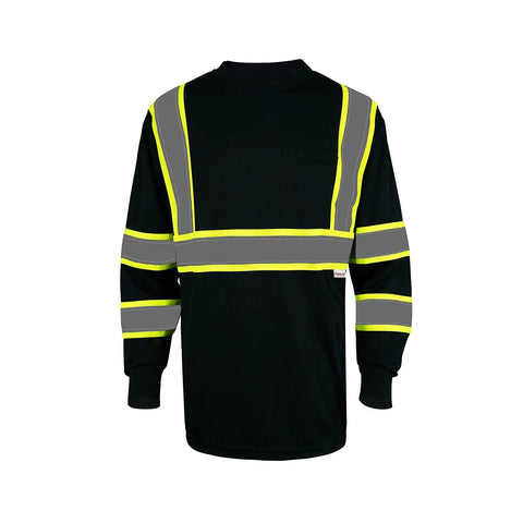 Hi Vis Long Sleeve Safety Shirt 3 Pack With 360 Degree Reflective Strips Breathable Black Unisex Work Shirt Back View