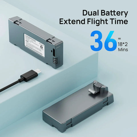 Dual battery pack for Dope 4K UHD Drone With Camera For Adults And Kids 12MP CMOS Sensor 36 minutes flight time visible.