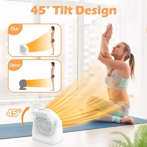 2 In 1 Heater And Fan Combo Portable Desk And Floor Heater With 45 Degree Tilt Air Circulator used during yoga session.