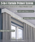 Three In One Curtain Track System With Rod, Valance, And Light Belt, Ceiling Mount Or Optional Install, Quiet Smooth Pulleys For No Fuss Operation, No Drama Noise, Pure White Finish, Ideal Living Room Or Bedroom Room Divider Solution, white