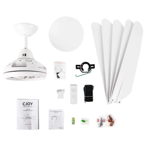 53 Inch Ceiling Fan With Lights And Remote For Bedroom And Living Room, components laid out including LED fixture and blades
