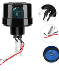 Outdoor Dusk To Dawn Photocell Light Sensor Switch with Auto On Off, 120 To 277V Hard Wired Post Eye Controller, wiring details