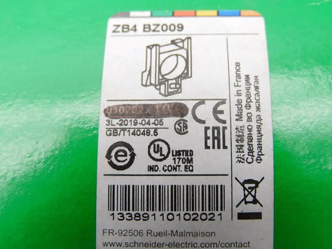 ZB4BZ009 Industrial Mount Base OEM NSNP New Surplus label on green background with compliance symbols and barcode visible