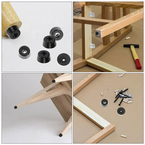 Grippy Rubber Feet Pads For Furniture And Cutting Boards with installation tools and mounted on wooden chair legs