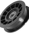 Top Tier Replacement Flat Idler Pulley For Husqvarna GTH26V48 LS GTH2648 GTH2654 GTH27V52 LS black plastic design with central bearing.