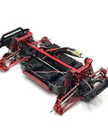Badass Red Anodized Metal Wheel Hub Carrier Upgrade For 1/10 Scale RC Crawlers And Tracked Platforms, showcasing intricate aluminum parts.