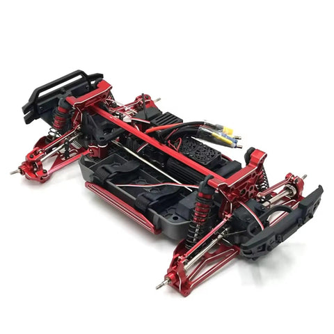 Badass Red Anodized Metal Wheel Hub Carrier Upgrade For 1/10 Scale RC Crawlers And Tracked Platforms, showcasing intricate aluminum parts.