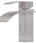 Square single lever lav faucet in brushed finish with curved spout