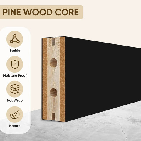 Close-up of pine wood core of Mirror Barn Door 42 Inch By 84 Inch With 7 Foot Sliding Hardware Kit Included One Lite Full Length Frosted Glass Solid Wood Waterproof PVC Surface No Assembly Required Black Finish.