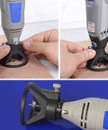 2 Piece Mini Electric Grinder Positioner Horn Flare Model Fixture with Easy Depth Adjust Tool shown in use on rotary drill.