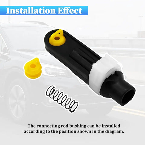 Transmission Shifter Cable Linkage Bushing Repair Kit with polyurethane parts, spring, and installation diagram visible in foreground.