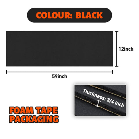 Heavy Duty 3/4 Inch Thick Neoprene Foam Sheet Roll With Snap And Peel Adhesive Backing For Dead Quiet Soundproofing And Zero Hassle Cosplay Padding In Sharp Black, dimensions 12x59 inches, black color.