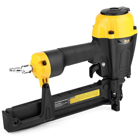 Go To Lightweight 16 Gauge Pneumatic Stapler With Magnesium Body, side view showing air connector and trigger detail.