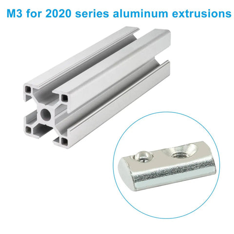 Badass M3 Half Round Roll In T Nuts 50 Pack Sliding Snap Action Fasteners for 2020 Aluminum Extrusion Profiles with insert.