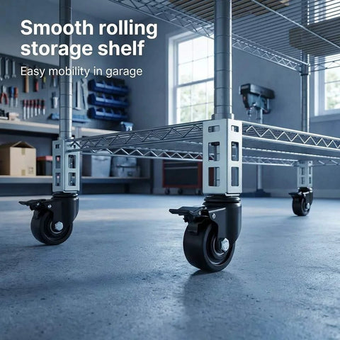 3 Inch PU Caster Wheels For 2x2 Boltless Shelving Racks Four Pack Heavy Duty Mobility Set With 1500 Lb Total Load Easy