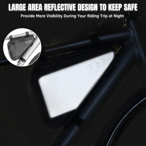 Water Resistant Reflective Bike Frame Storage Bag Triangle Bag With Two Side Pockets Strap On Under Seat Tool Pouch For Mountain And Road Bikes 2L Capacity Durable on bike frame reflective at night