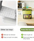Comparison of manual ice removal vs Compact Ice Cube Tray With Lid And Bin For Freezer, Mini Press Type Ice Maker in use
