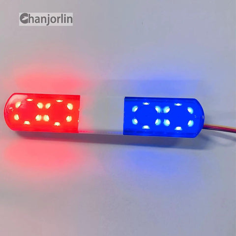 One Tenth RC Police Lights LED Flashing Lamp Kit With Nine Modes For Off Road Crawlers And Rally Trucks Fits One Eighth Scale HSP Traxxas Tamiya RC4WD Axial Arrma Blue And Red 115mm, red and blue lights turned on