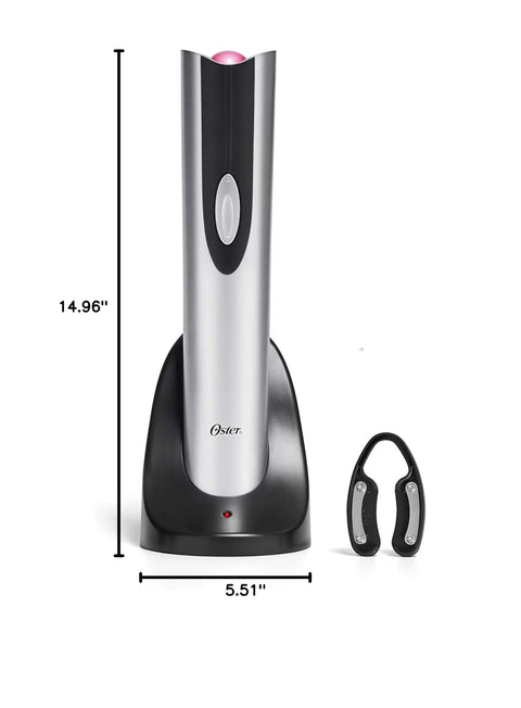 Cordless Electric Wine Opener With Automatic Cork Extractor And Precision Foil Cutter With Rechargeable Base on black charging station.