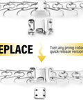 Fast Release Stainless Steel Dog Collar Buckle For Small Medium Large Dogs Rustproof Water Resistant Easy On Off Training Collar Buckle 2.25mm For All Breeds shown in flat lay with quick release mechanism.