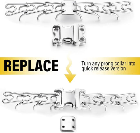 Fast Release Stainless Steel Dog Collar Buckle For Small Medium Large Dogs Rustproof Water Resistant Easy On Off Training Collar Buckle 2.25mm For All Breeds shown in flat lay with quick release mechanism.