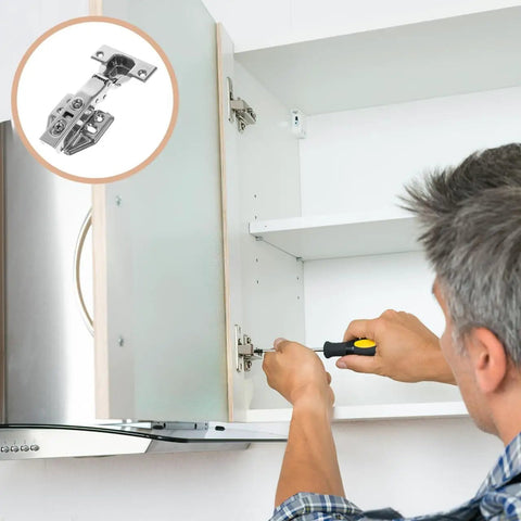 Man installing hidden cabinet door hinges 3 pack silent hydraulic soft close no slam for kitchen bathroom balcony.