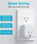 Compact white outlet with indicator light and manual switch for Remote Control Outlet With 100 Ft RF Signal Wireless On Off Plug.