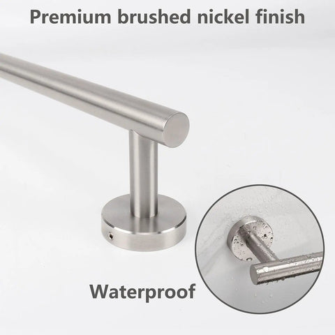 9 Inch Hand Towel Ring Holder Made Of SUS304 Stainless Steel Brushed Nickel Wall Mounted Towel Rack For Bathroom And Kitchen Space Saving Rustproof Modern Design close-up showing waterproof brushed nickel finish.