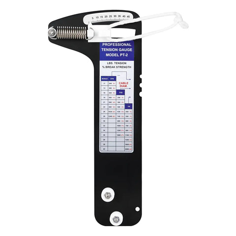 PT2 Sailboat Rigging Tension Gauge With Hands Free Operation Pro Grade Force Meter For Wire Rope And Standing Rigging Measures Three Sixteenths Seven Thirty Seconds And Quarter Inch Cables Up To Two Thousand Pounds, black tension gauge with cable scale