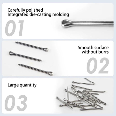 Heavy Duty Stainless Steel M4 50mm Propeller Cotter Pins Pack Of 20 For Outboard Motors product image showing polished pins in detail.