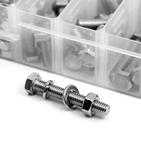 Heavy Duty Bolts And Nuts Flat And Lock Washers Set, 1600 Piece M4 M5 M6 Assortment, 304 Stainless Steel display with storage box