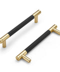 10 Pack Gold And Black 3 3/4 Inch Brass Round Knurled Pattern Drawer Pulls Cabinet Handles, front view