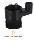 Dust Shoe Cover For 80mm CNC Spindle Up To 2.2kW With Brush Vacuum Attachment, black plastic, side view with support text