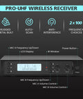 Wireless Microphone System With Two Handheld Mics 100 Channels Each 328 Ft UHF Range receiver with LCD and control knobs