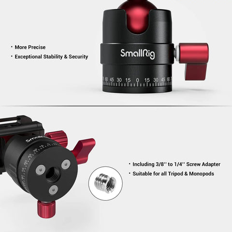360 Degree Panoramic Ball Head With 1/4 Inch Quick Shoe Plate featuring independent pan dial and stability features for tripods.
