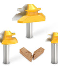 Premium Built Tough 45 Degree Lock Miter Router Bit Set With Half Inch Shank And Three Cutting Heights for wood joinery.