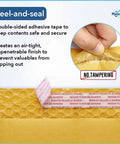 Peel-and-seal feature of 4x8 Inch Bubble Mailers Self Seal Brown Padded Envelopes Beefed Up Thick And Durable Shipping Bags 500 Pack Ideal For Trading Cards And Sports Cards Great For Collectibles And Card Collections, showing no tampering seal.