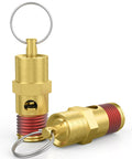 Two Pack One Quarter Inch NPT Male Brass Air Compressor Pressure Relief Valves, 200 PSI Overpressure Safety Valve For Tanks