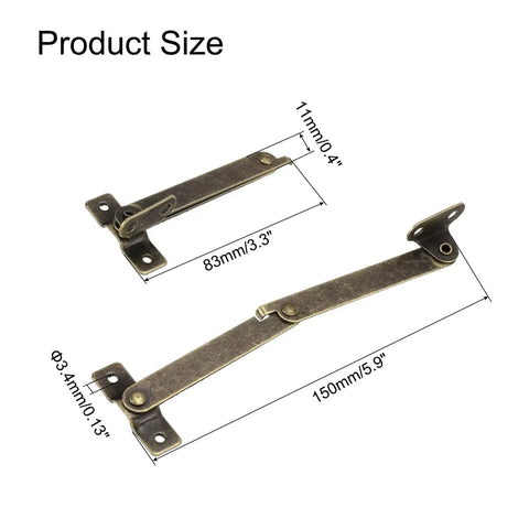 4 Pack Lid Folding Support Hinges With 16 Screws Bronze Finish Lid Stay Hinges For Furniture Wooden Boxes Jewelry Cases Chests And Cabinets Soft Close Durable Iron Construction Folded Length 3.3 Inches Plate Width 0.4 Inches size diagram