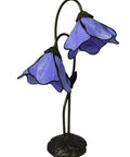Poelking 2-Light Blue Lily Table Lamp In Dark Antique Bronze Finish with shimmery blue glass lily accents and curved metal stems