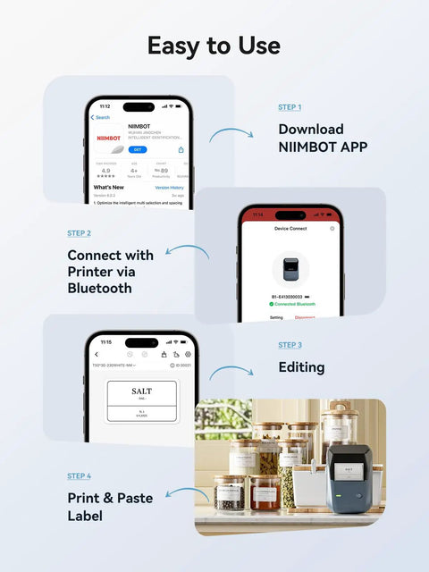 Easy to Use guide for Slick Bluetooth Thermal Label Printer With Included Tape Roll, Zero Ink Headaches Direct Print Tech, Rapid Shipping And Storage Labels, Smartphone Synced Desktop Label Maker In Blue.