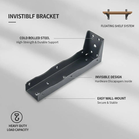 Hidden Mount Floating Shelf Bracket For Living Room And Office, Invisible Steel Hardware, Matte Black, showcasing invisible design