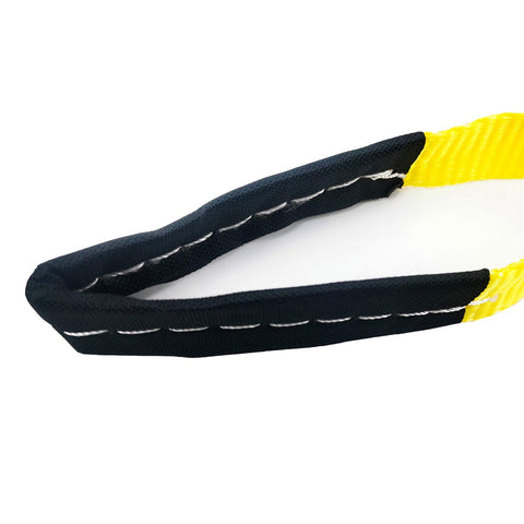 Close-up of Six Pack 1 Inch By 8 Foot Heavy Duty Lifting Slings Web Straps with reinforced loops and wear guard ends in durable polyester.