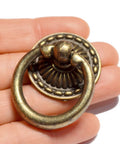 8-Piece Bronze Drawer Ring Pulls Set With Screws For Dresser Cabinet Wardrobe Chest Closet Vintage Decorative Hardware Antique Copper Finish 1-1/2 Inch Length 2 Inch Height Disk 1-1/4 Inch Ring 1-1/2 Inch close-up