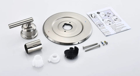 Gibson Posi Temp Valve Trim Kit Brushed Nickel With Metal Construction And Easy Adjust Lever And Red Blue Temperature Indicator Compatible With Moen 2510 2520 2570 2590 Valves Trim Kit Only laid out with components and manual
