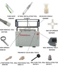 Hydraulic ram piston for SL-VI 50 hp waterjet pump; metallic component with assorted repair tools and accessories.